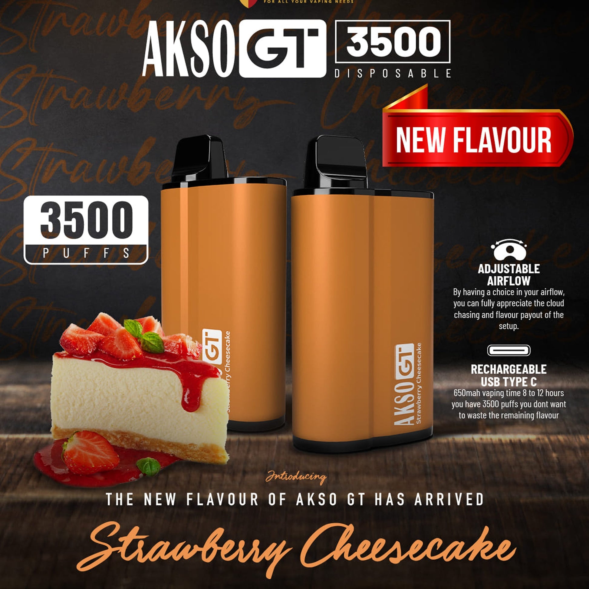 AKSO GT 3500 Puff strawberry cheesecake in singapore from singapore vape delivery